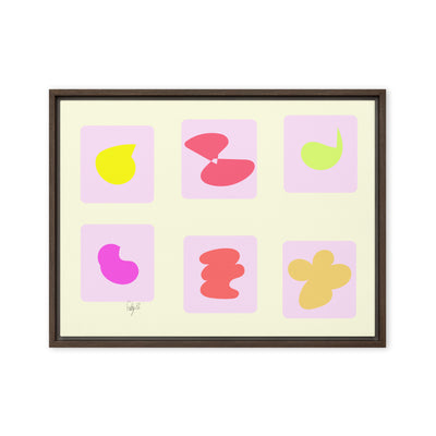 Pink squares in motion framed canvas