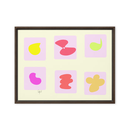 Pink squares in motion framed canvas