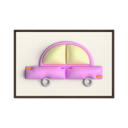 Pink car in yellow framed canvas