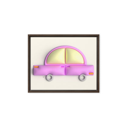 Pink car in yellow framed canvas