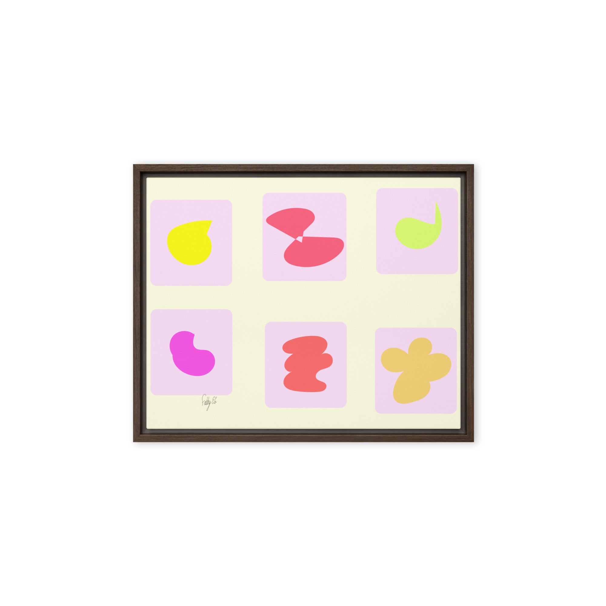 Pink squares in motion framed canvas