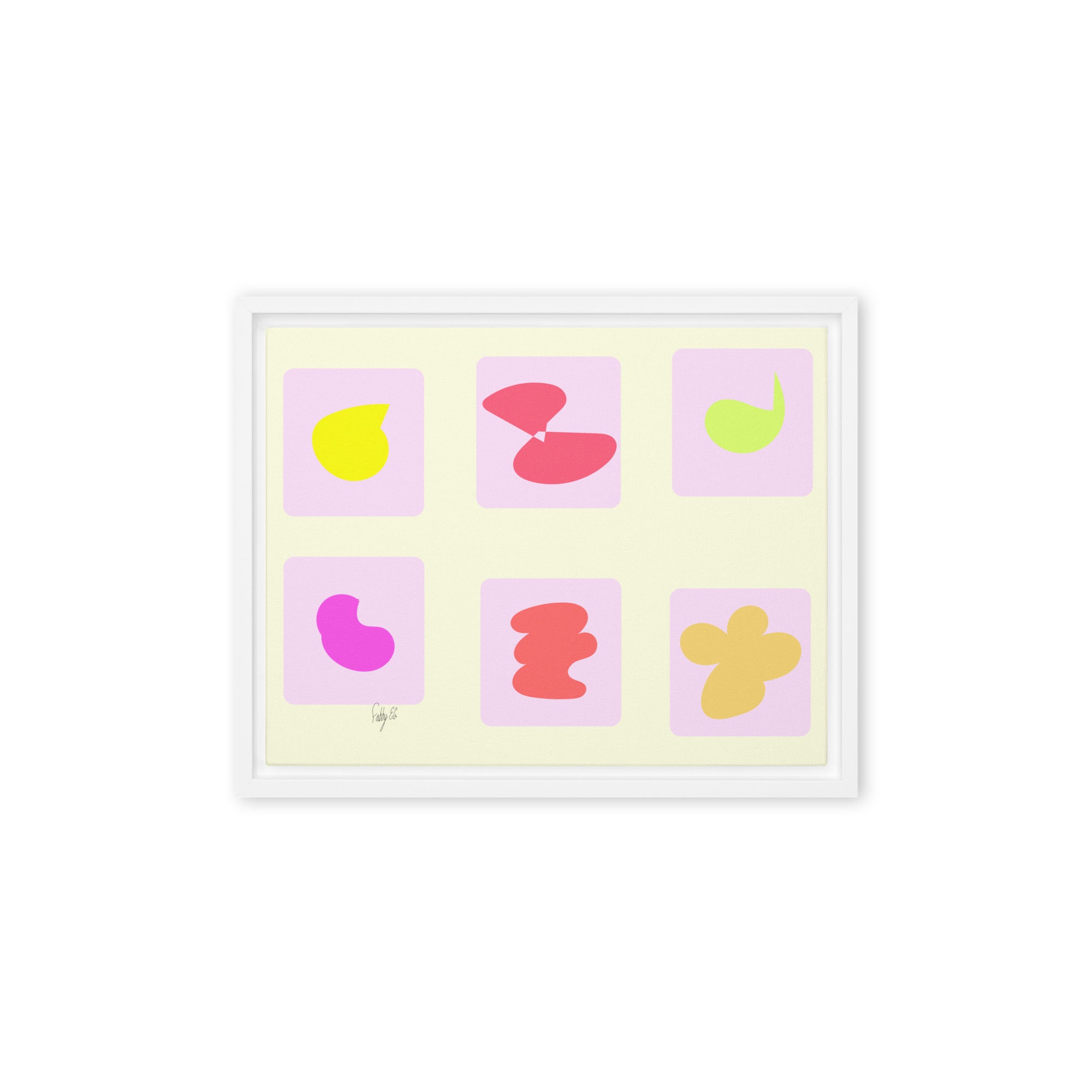 Pink squares in motion framed canvas