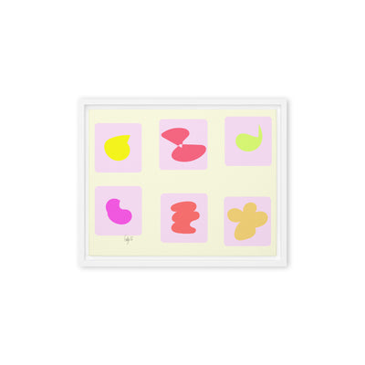 Pink squares in motion framed canvas