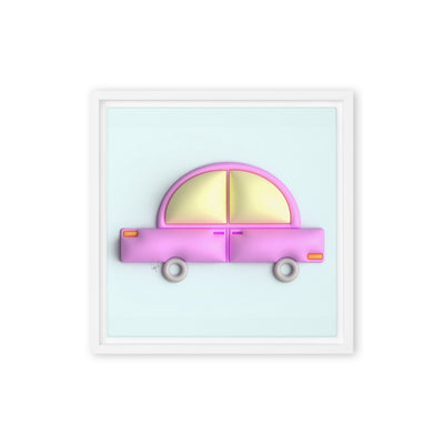 Pink car in blue framed canvas