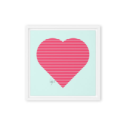 In love (passion heart stripes) framed canvas