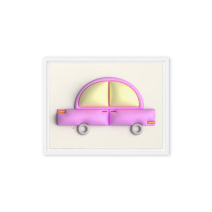 Pink car in yellow framed canvas