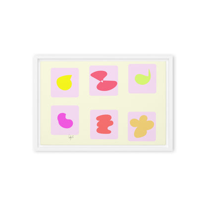 Pink squares in motion framed canvas