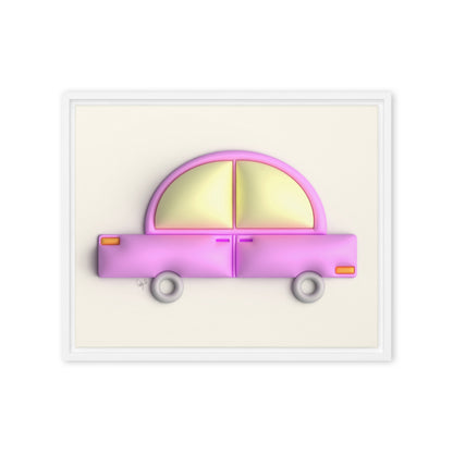 Pink car in yellow framed canvas