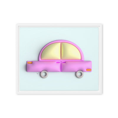 Pink car in blue framed canvas