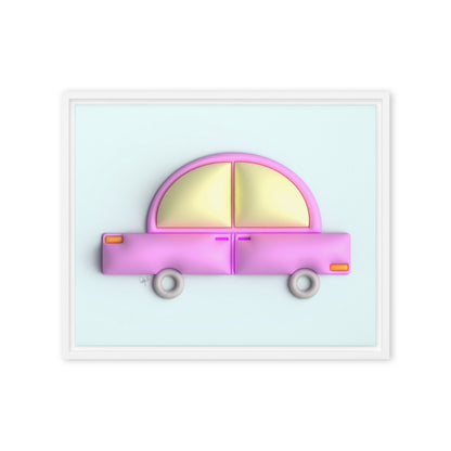 Pink car in blue framed canvas