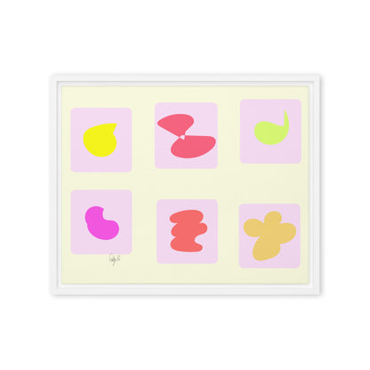 Pink squares in motion framed canvas