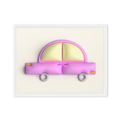 Pink car in yellow framed canvas