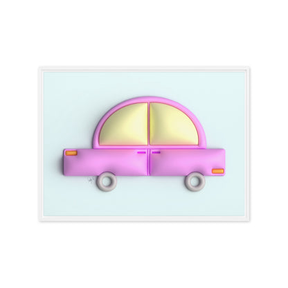 Pink car in blue framed canvas