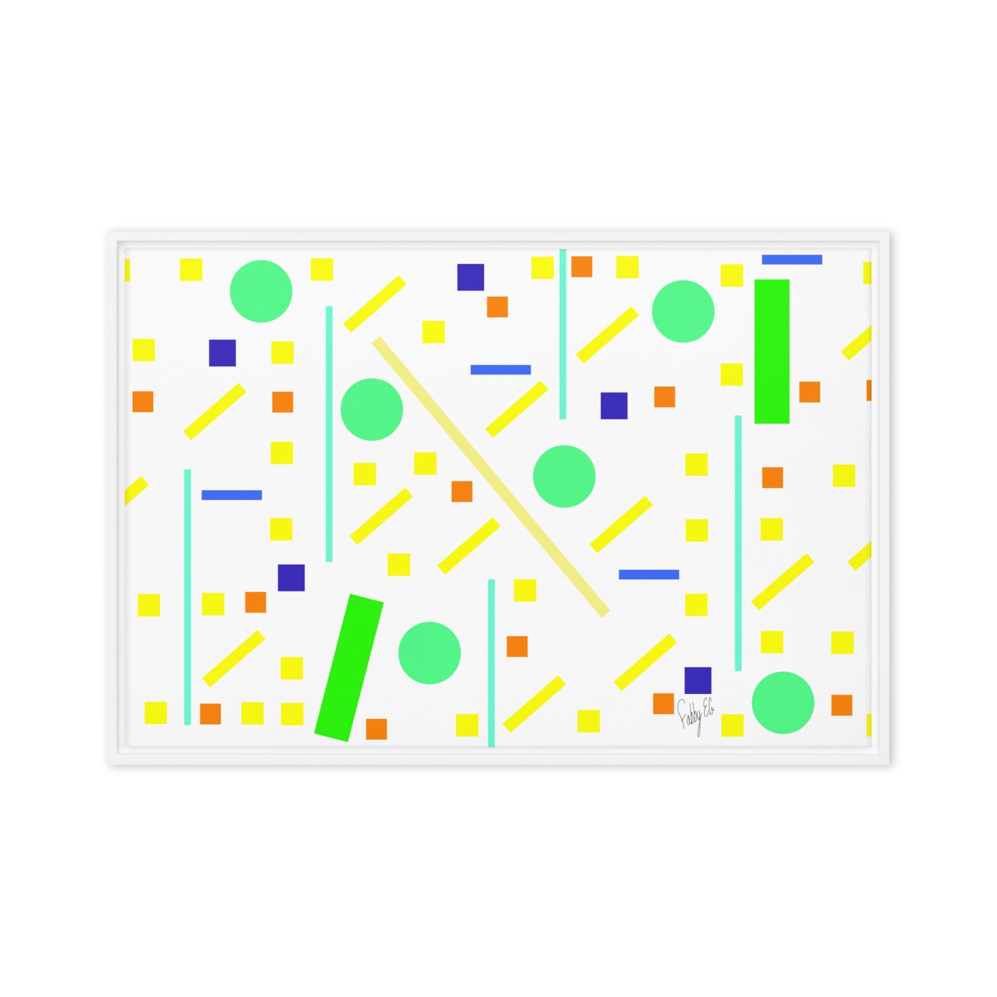 Squares and petite rectangles (white) framed canvas