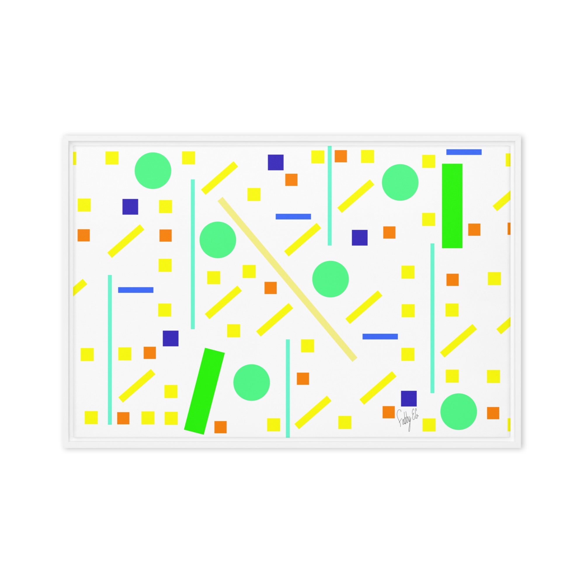 Squares and petite rectangles (white) framed canvas