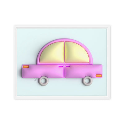 Pink car in blue framed canvas
