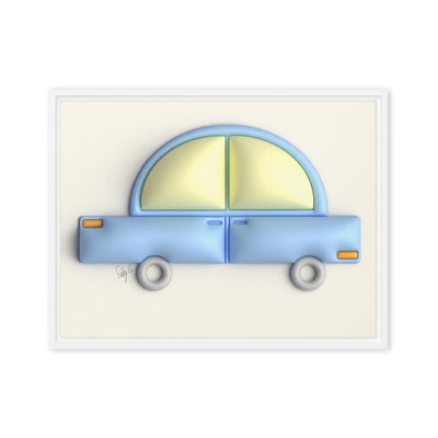 Blue car in yellow framed canvas