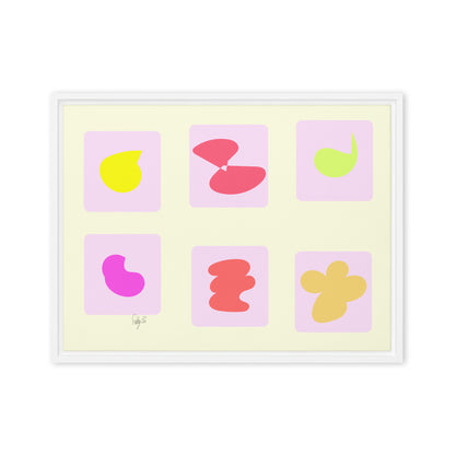 Pink squares in motion framed canvas