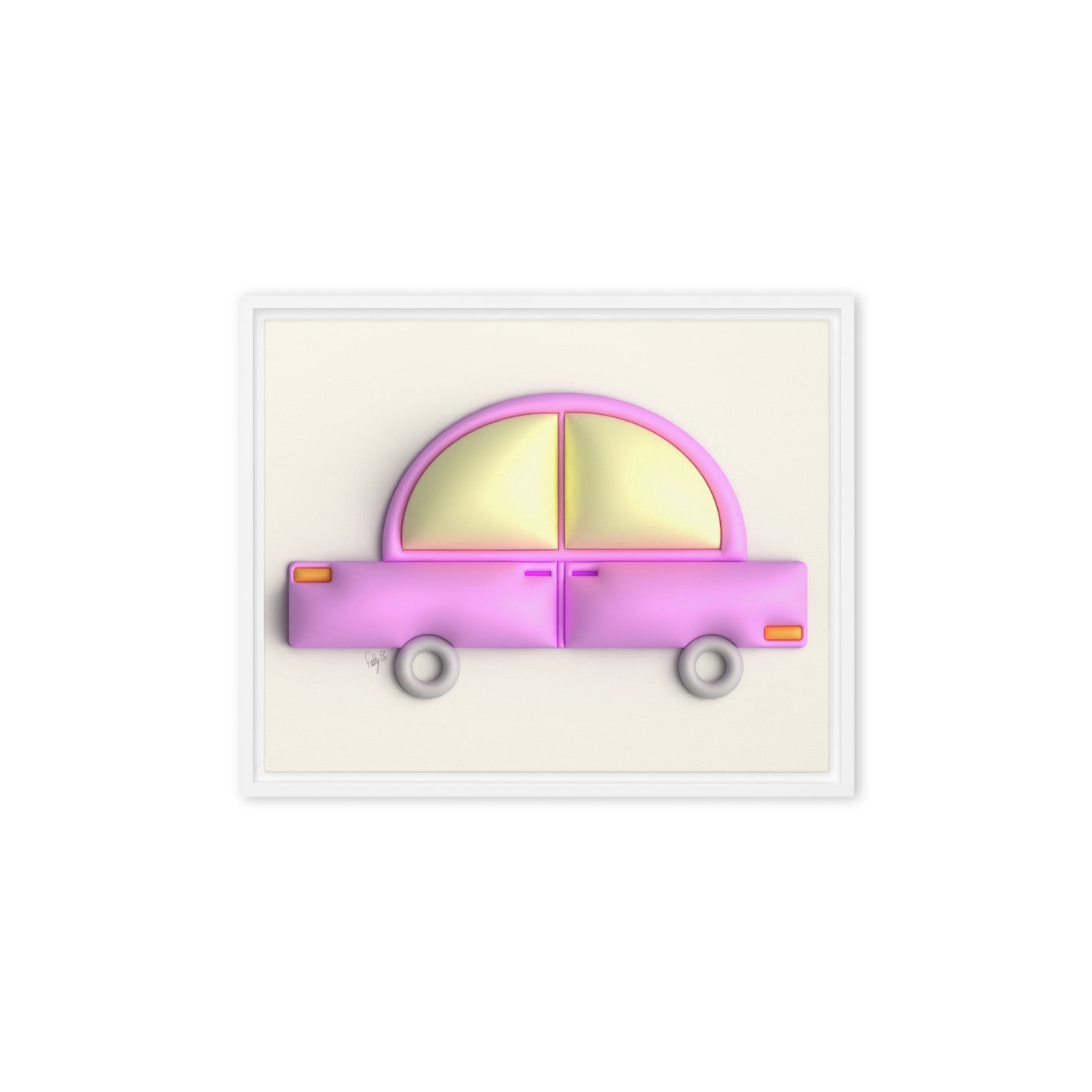 Pink car in yellow framed canvas