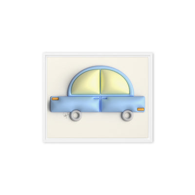 Blue car in yellow framed canvas