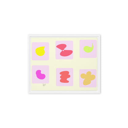 Pink squares in motion framed canvas