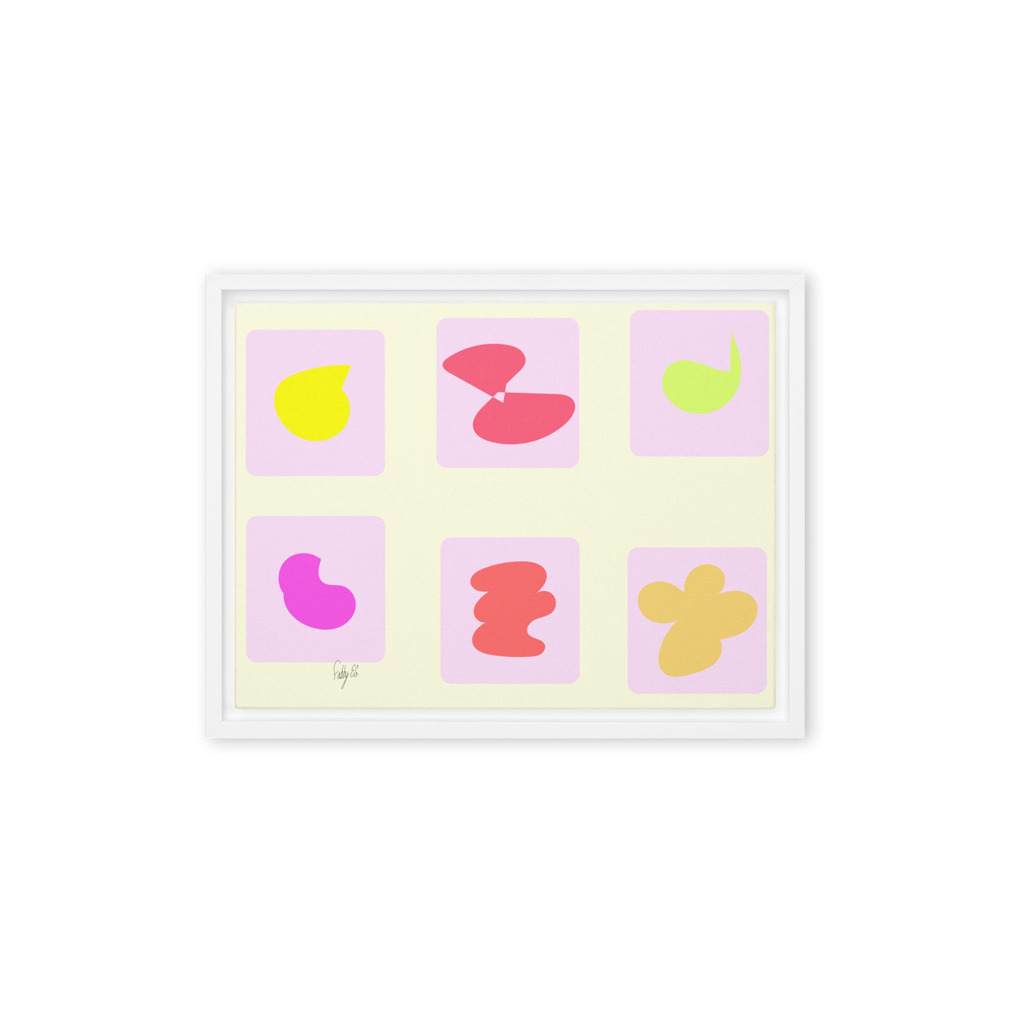 Pink squares in motion framed canvas