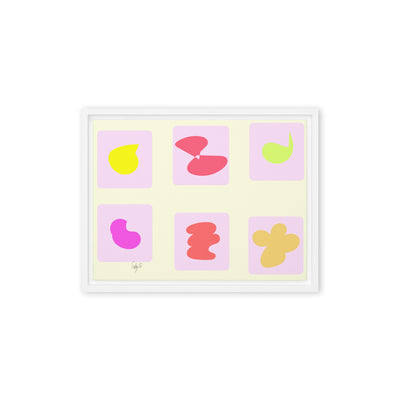 Pink squares in motion framed canvas