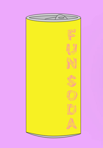 Yellow soda can with a pink background
