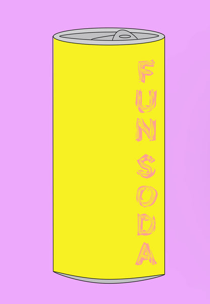 Yellow soda can with a pink background