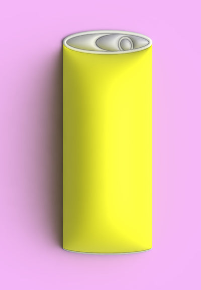 Yellow soda can with a pink background