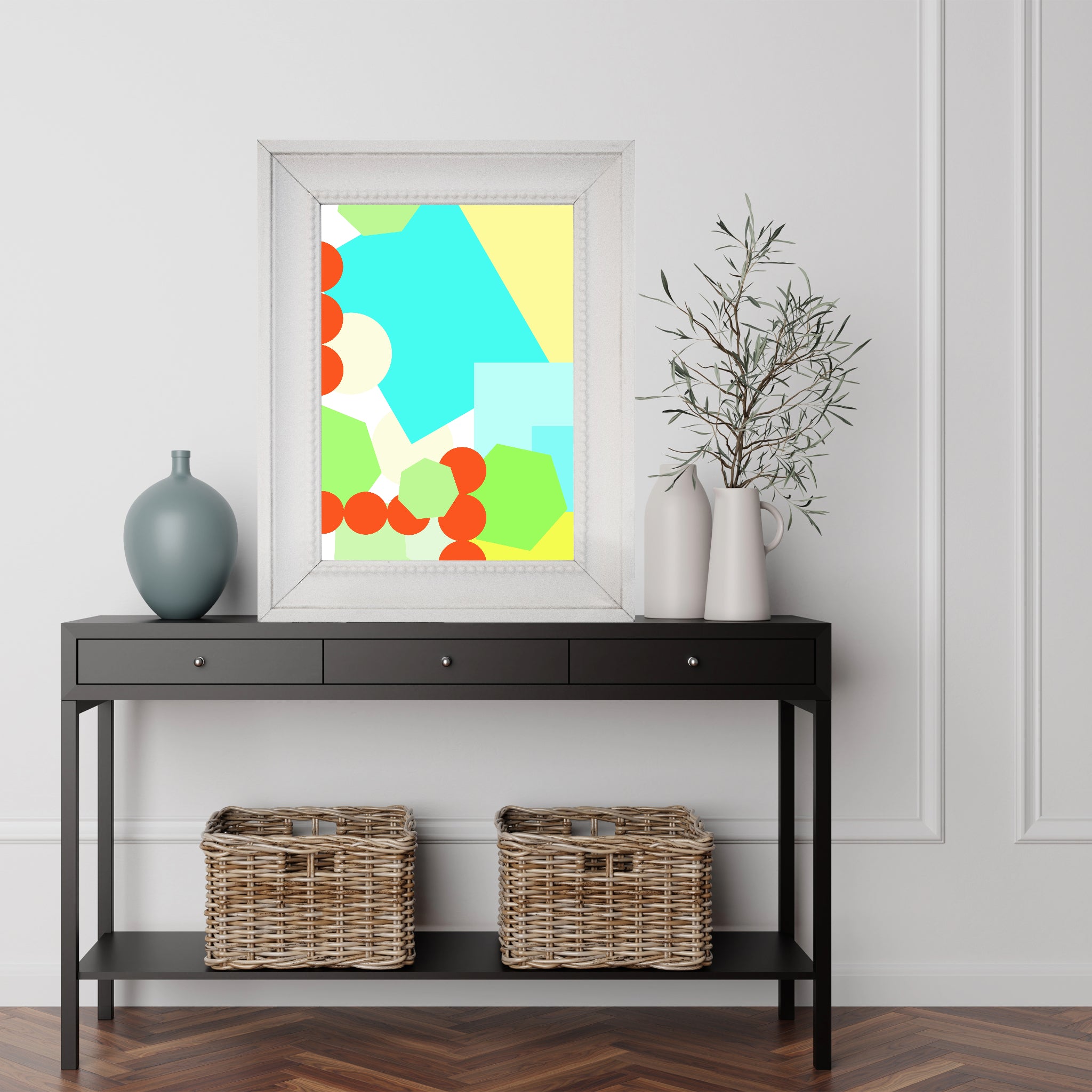 Geometric shapes crowded on white Poster