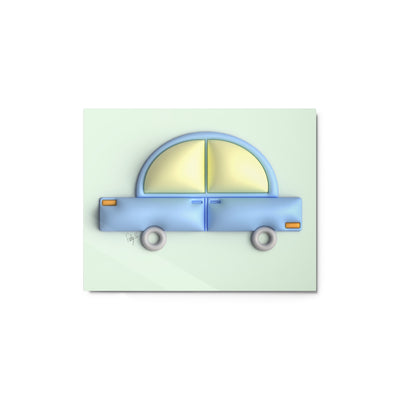 Blue car in green metal prints