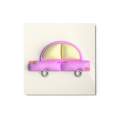 Pink car in yellow metal prints