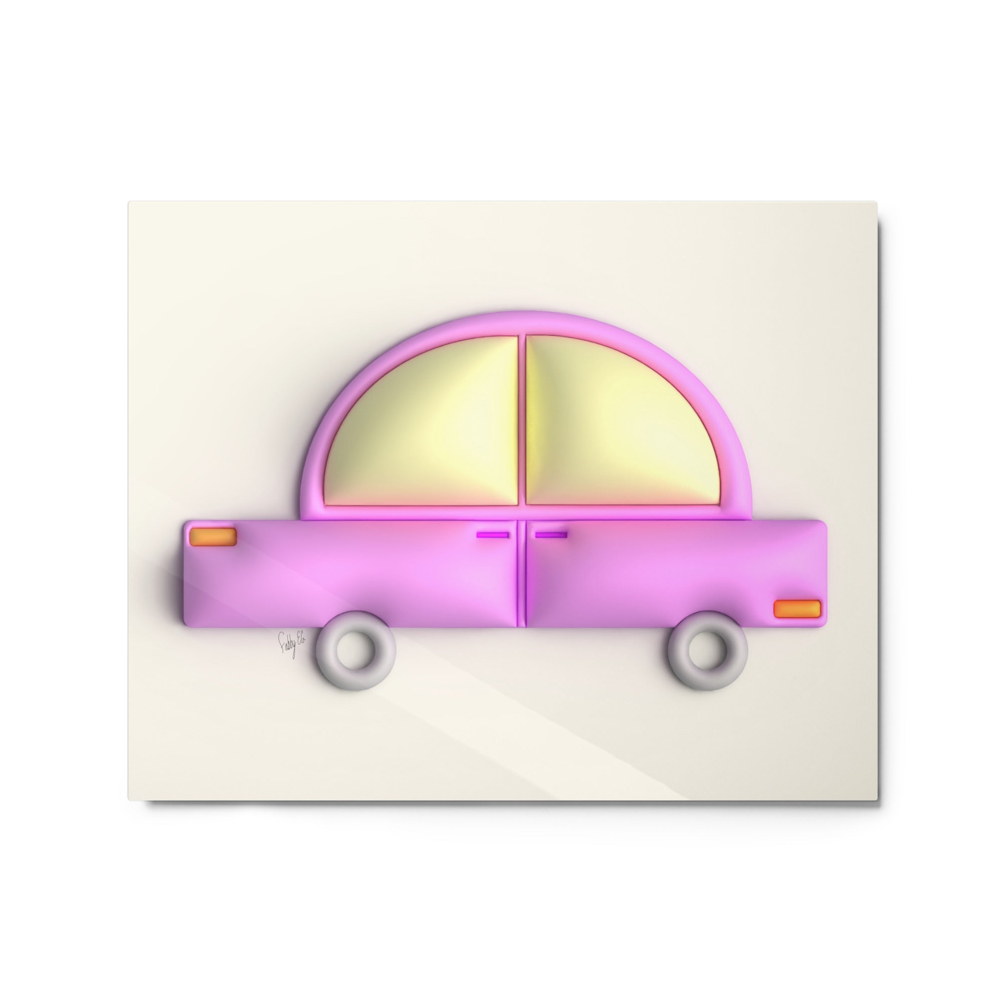 Pink car in yellow metal prints