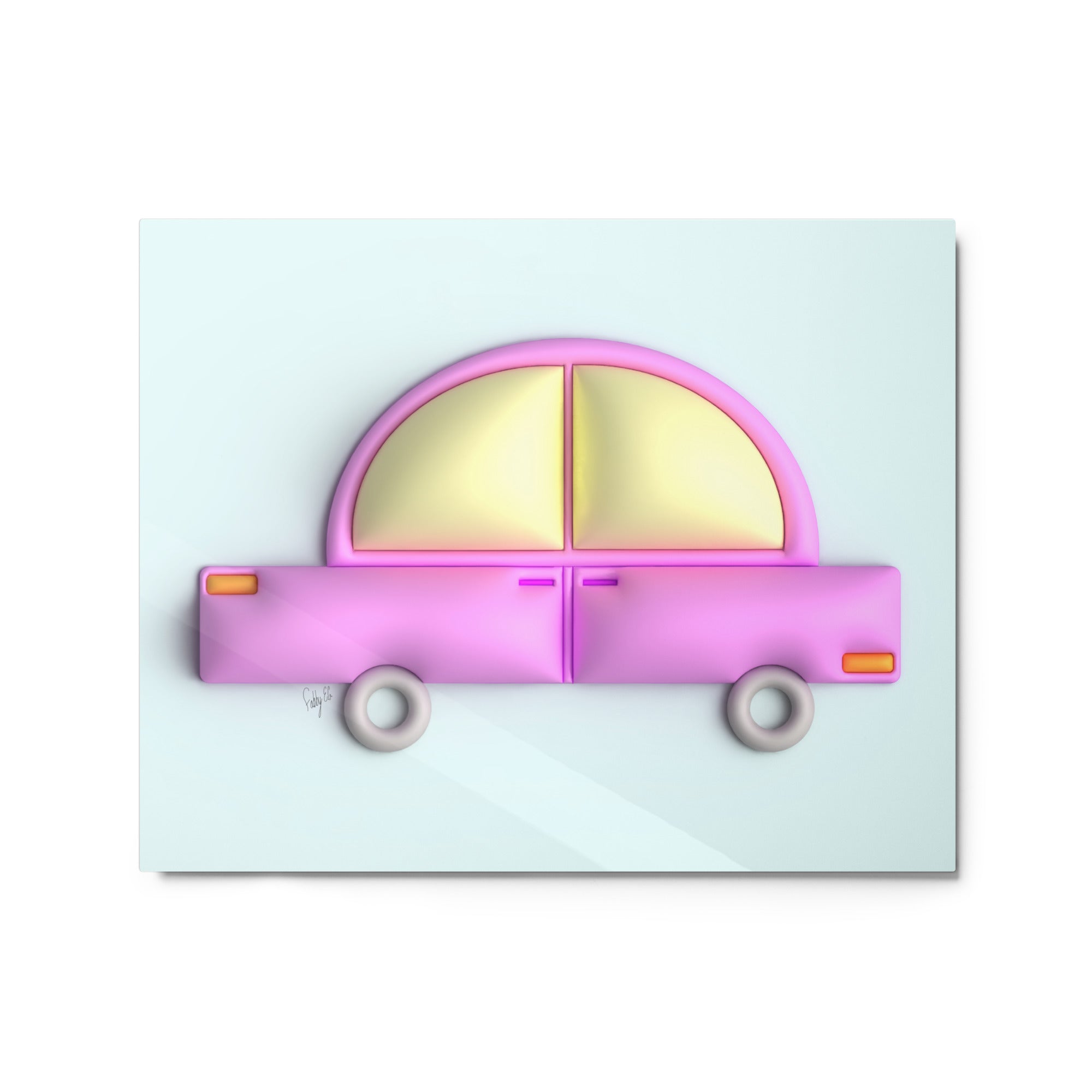 Pink car in blue metal prints