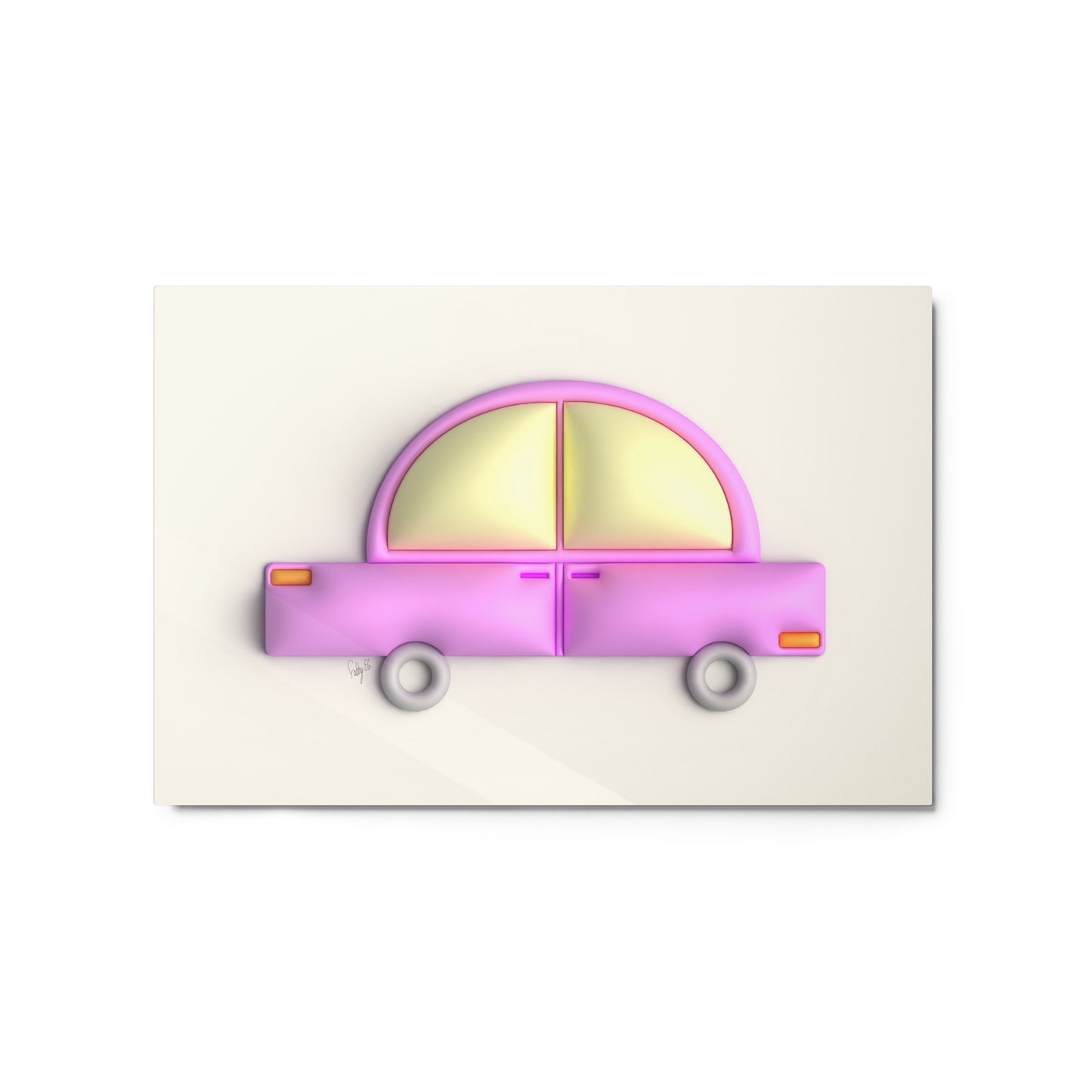 Pink car in yellow metal prints