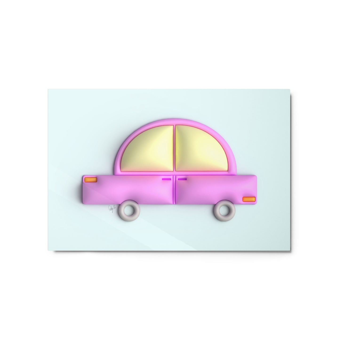 Pink car in blue metal prints