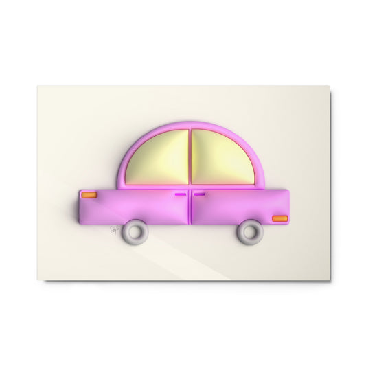 Pink car in yellow metal prints