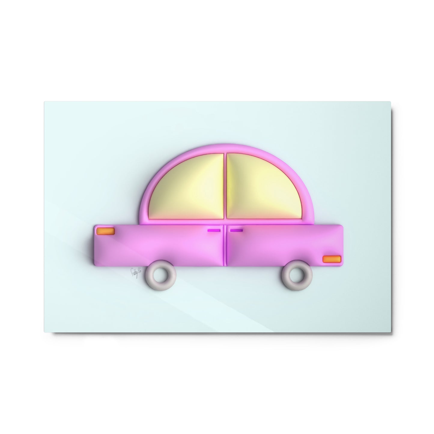 Pink car in blue metal prints