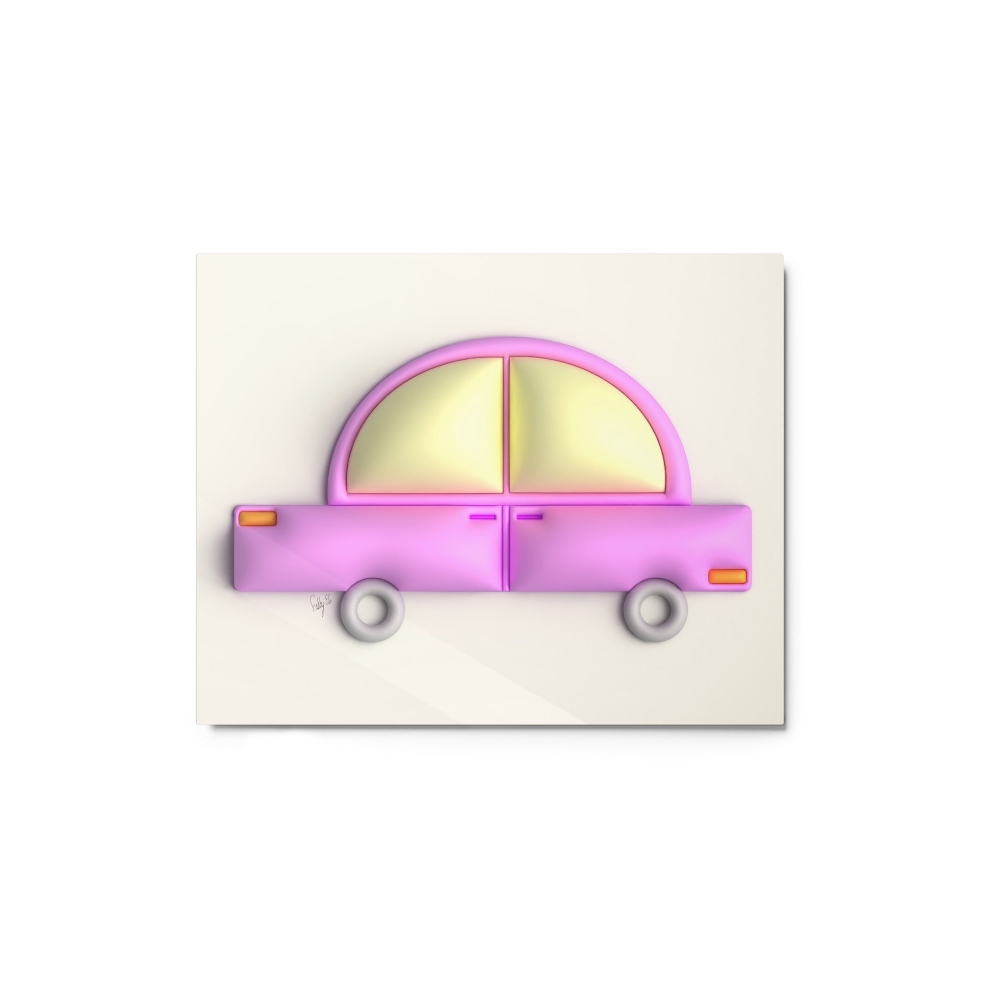 Pink car in yellow metal prints