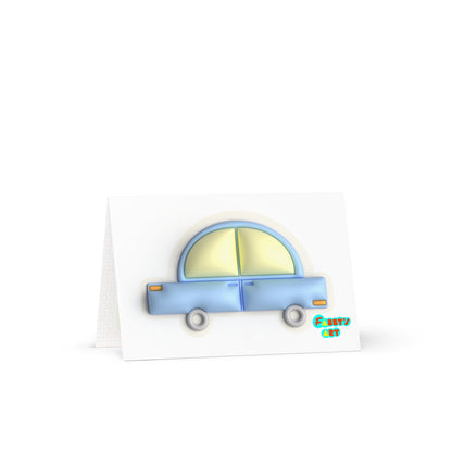 Blue car in yellow, Greeting Card