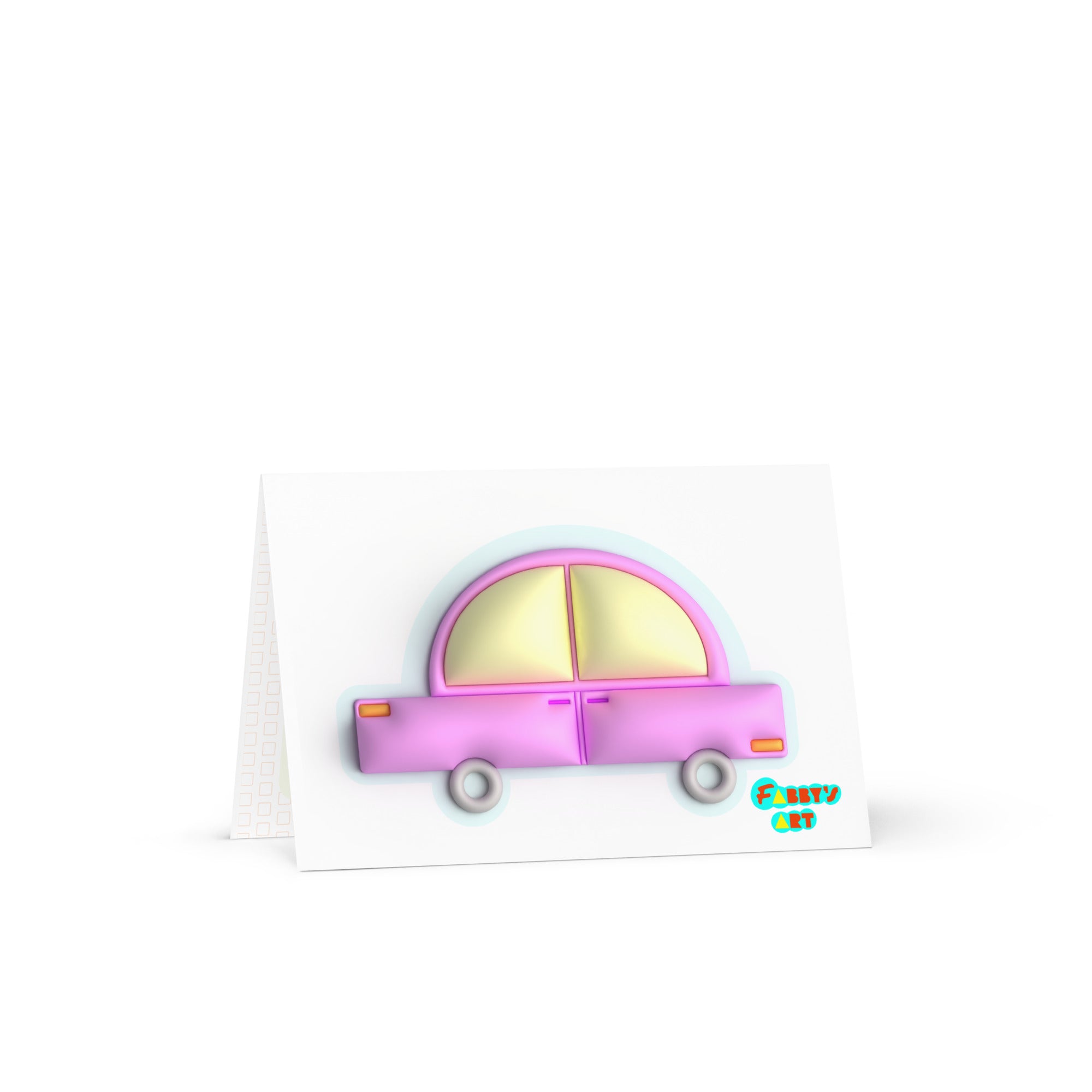 Pink car in blue, Greeting Card