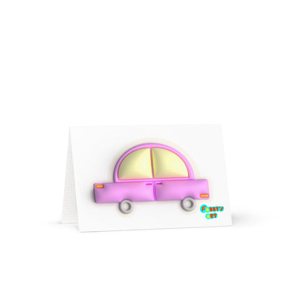 Pink car in yellow, Greeting Card