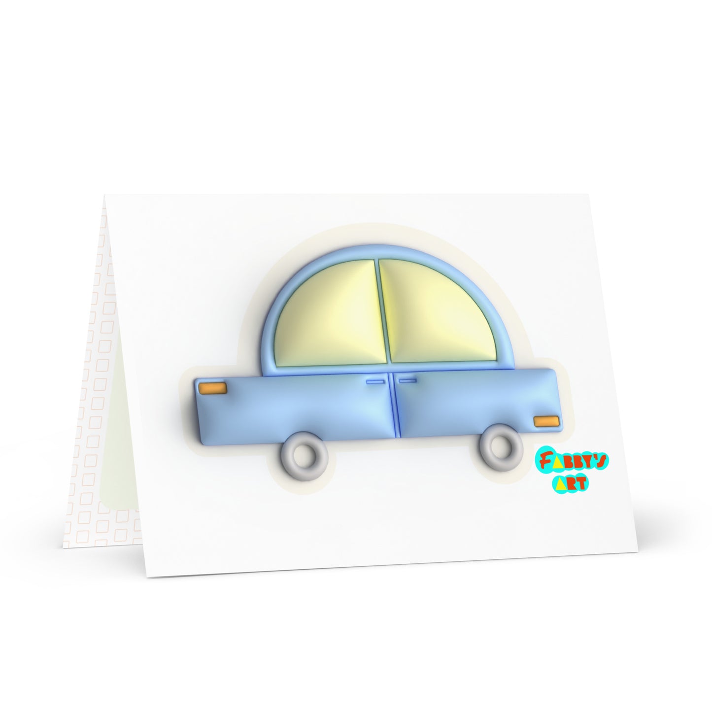 Blue car in yellow, Greeting Card