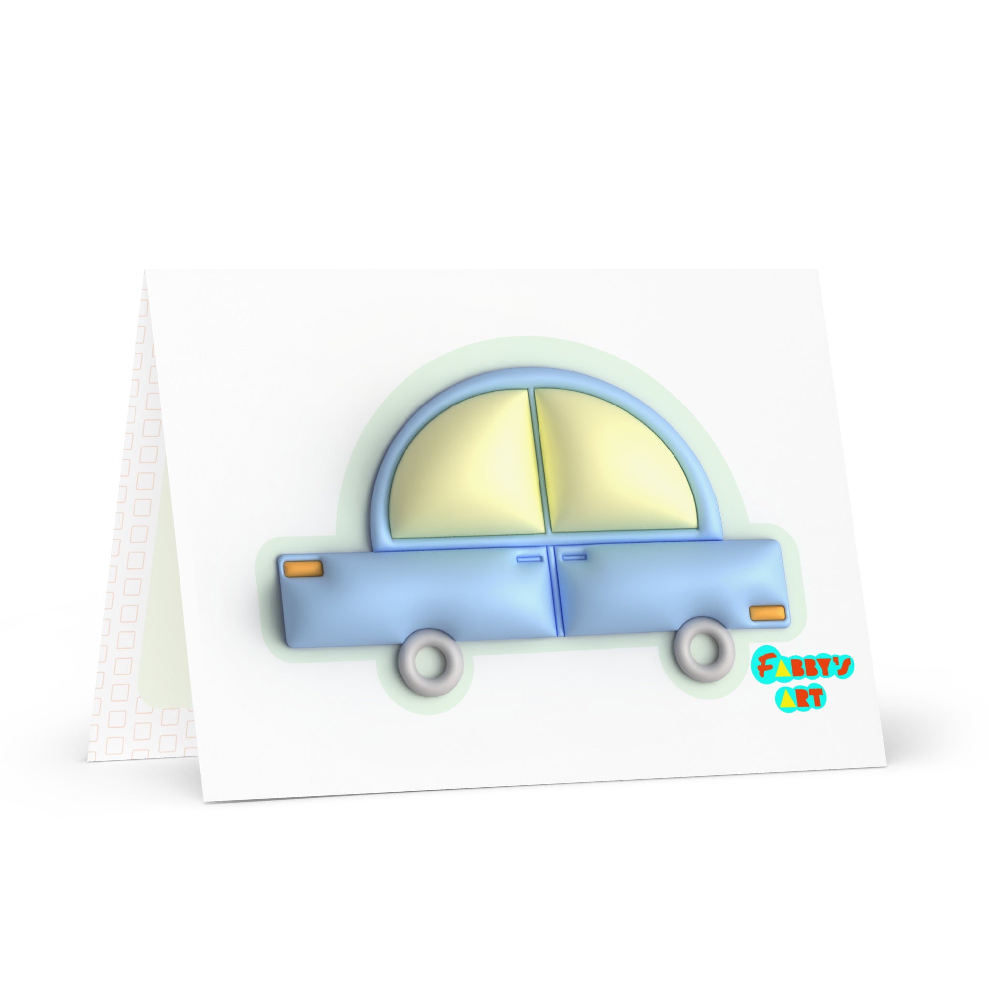 Blue car in green, Greeting Card