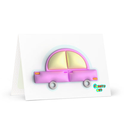 Pink car in blue, Greeting Card