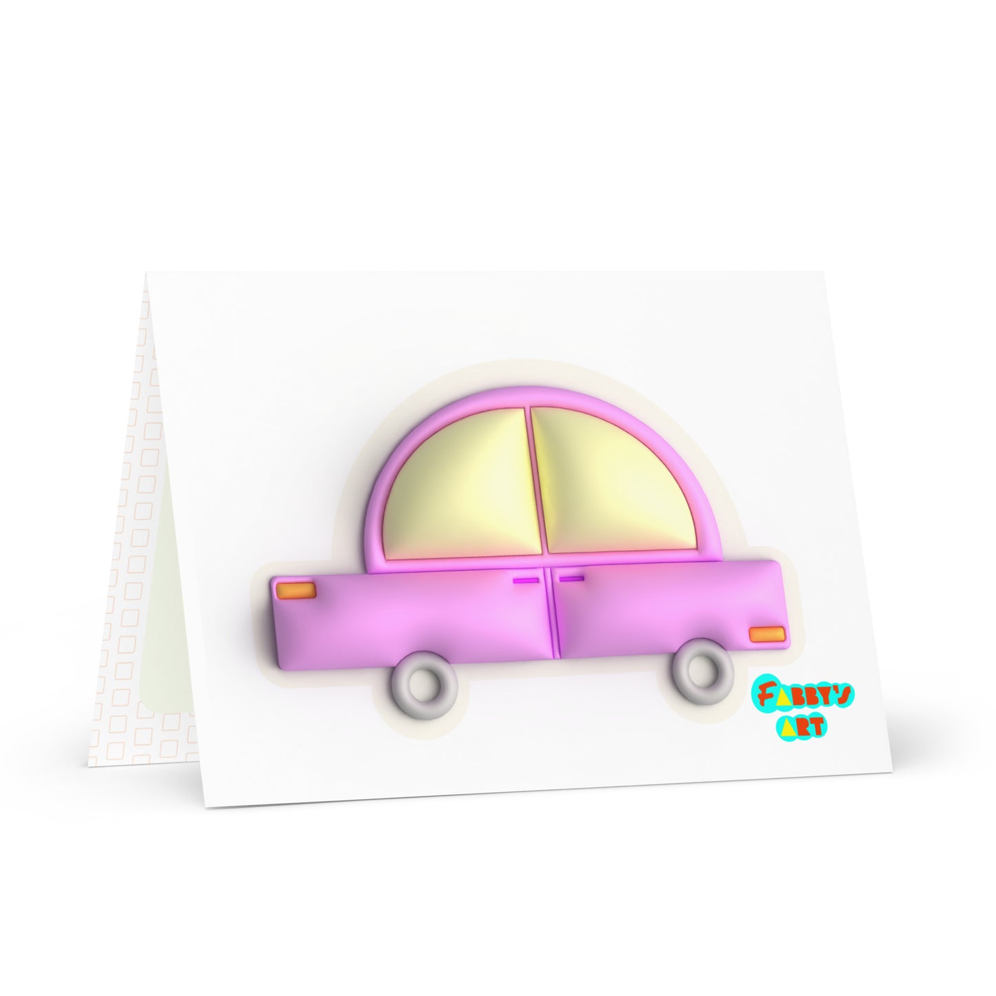 Pink car in yellow, Greeting Card