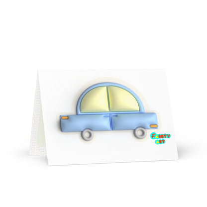 Blue car in yellow, Greeting Card