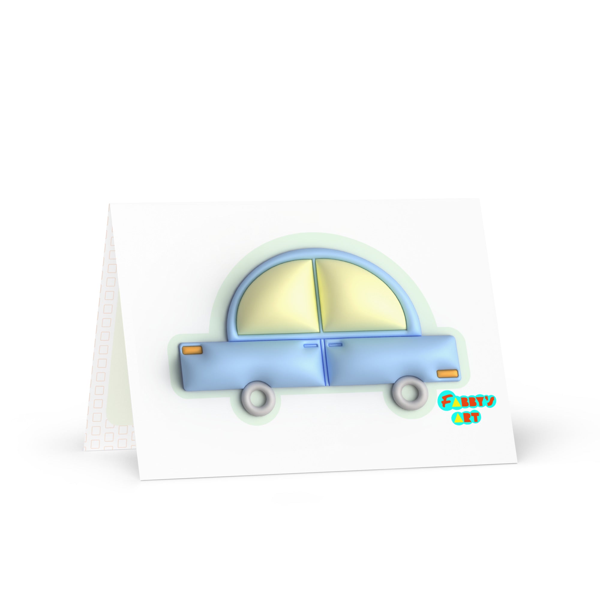 Blue car in green, Greeting Card
