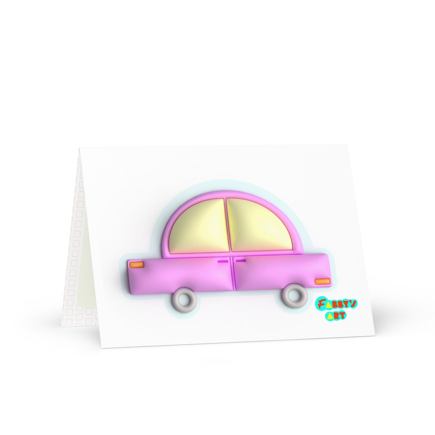 Pink car in blue, Greeting Card